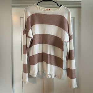 Fringe Pink & White Sweater